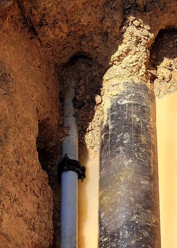New water pipeline laid and jointed in an excavated trench